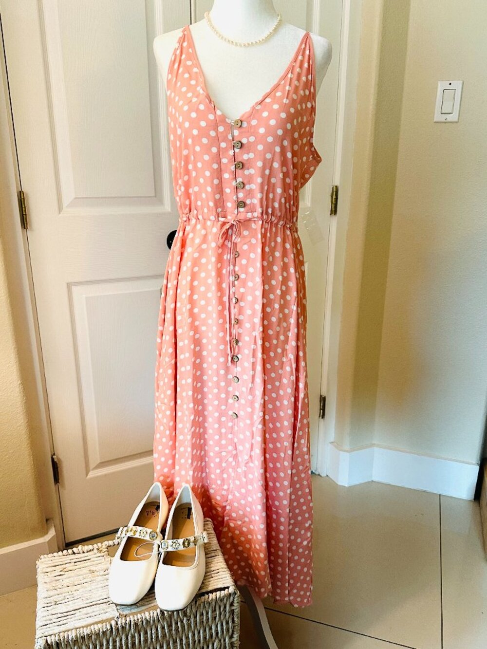 👗 DEAL: SHEIN Button Down Drawstring Maxi | Peach